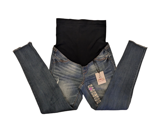 Full panel distressed 25" skinny jeans, Light wash