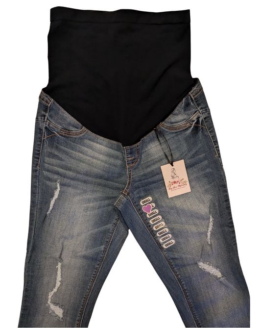 Full panel distressed 25" skinny jeans, Light wash