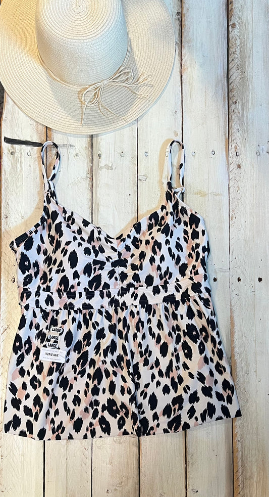 Flowy tankini swimsuit top, Leopard