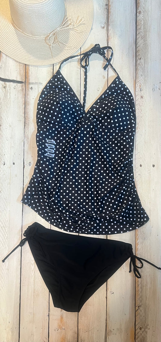 Polka dots tankini 2pc swimsuit, Black