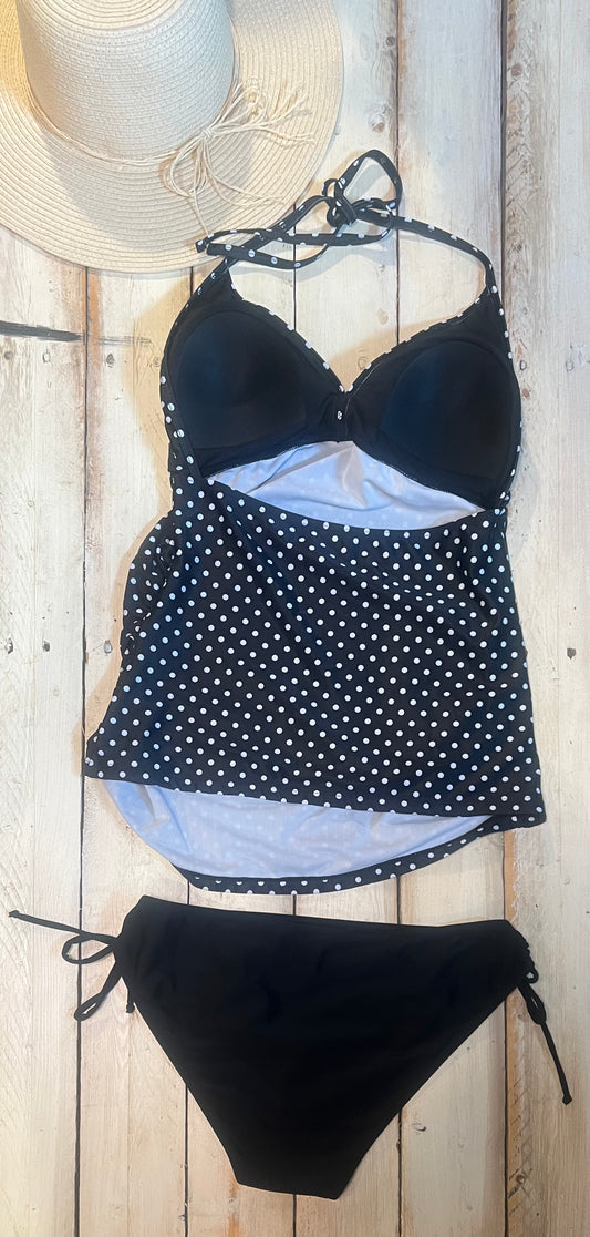 Polka dots tankini 2pc swimsuit, Black