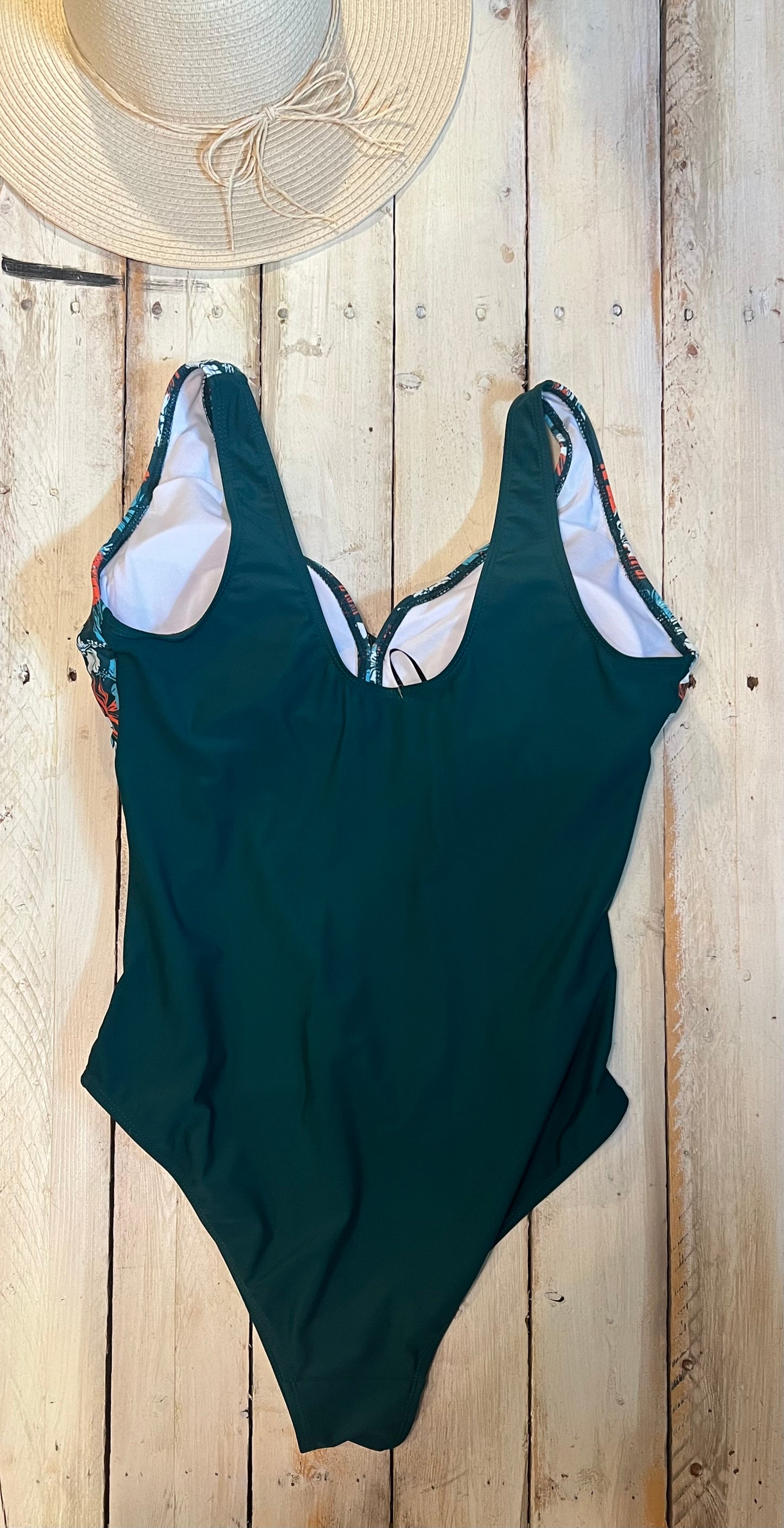 Classic florals one-piece swimsuit, Hunter green