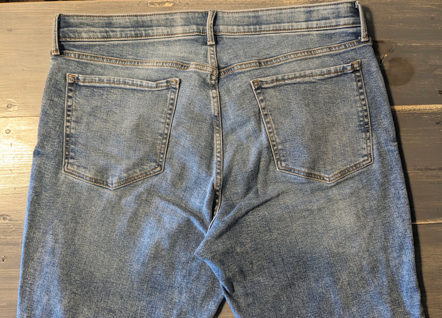 Under-belly panel 26" OG straight leg distressed raw hem jeans, Light wash