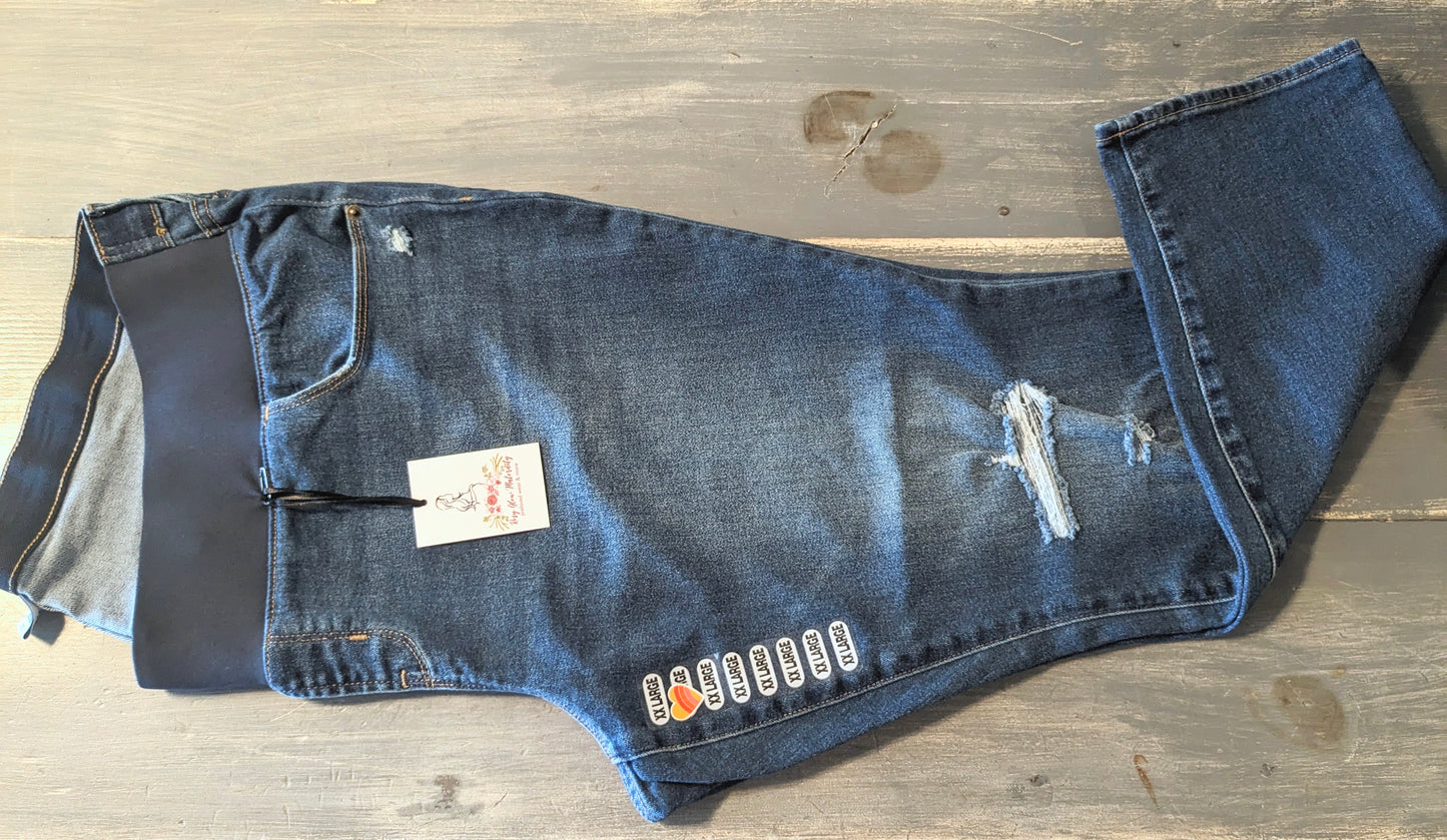 Under-belly panel 26" skinnies, Dark wash