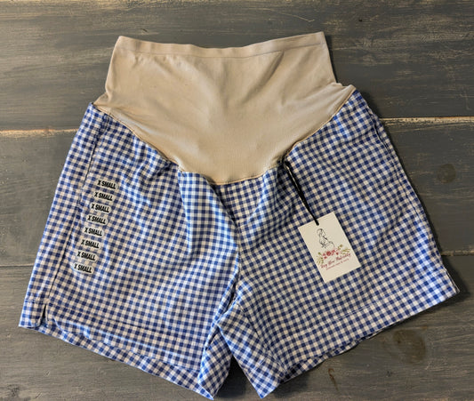 Casual full panel 4" shorts w/ pockets, Blue checkered