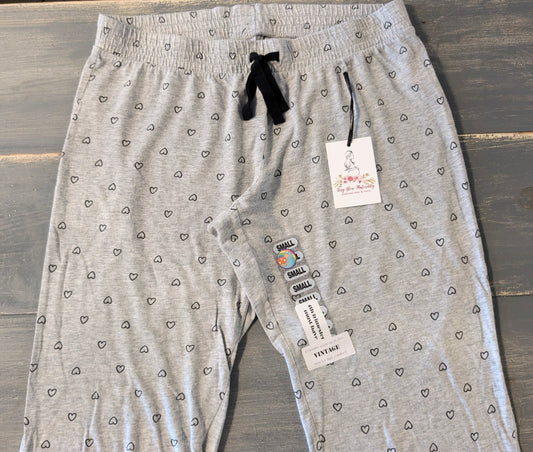 Under-belly drawstring 26" lounge pants, Grey hearts