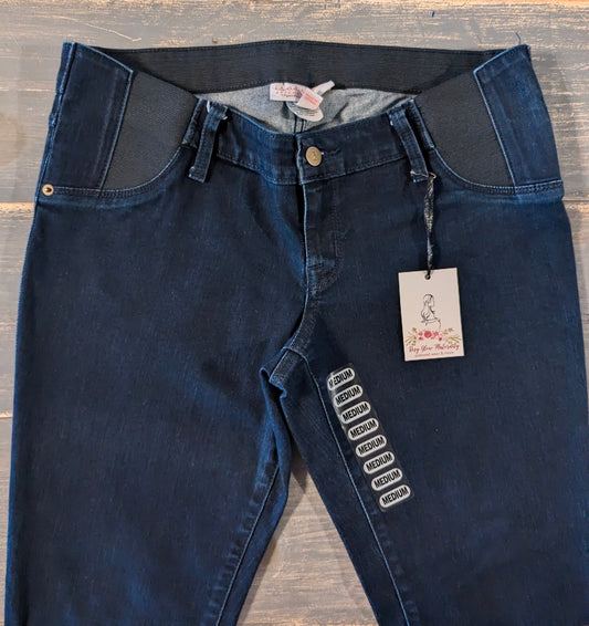 Side panels 27" skinny jeans, Dark wash