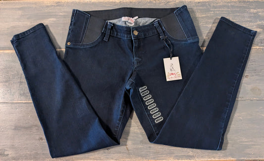 Side panels 27" skinny jeans, Dark wash