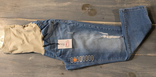 Full panel distressed 24" skinny jeans, Medium wash