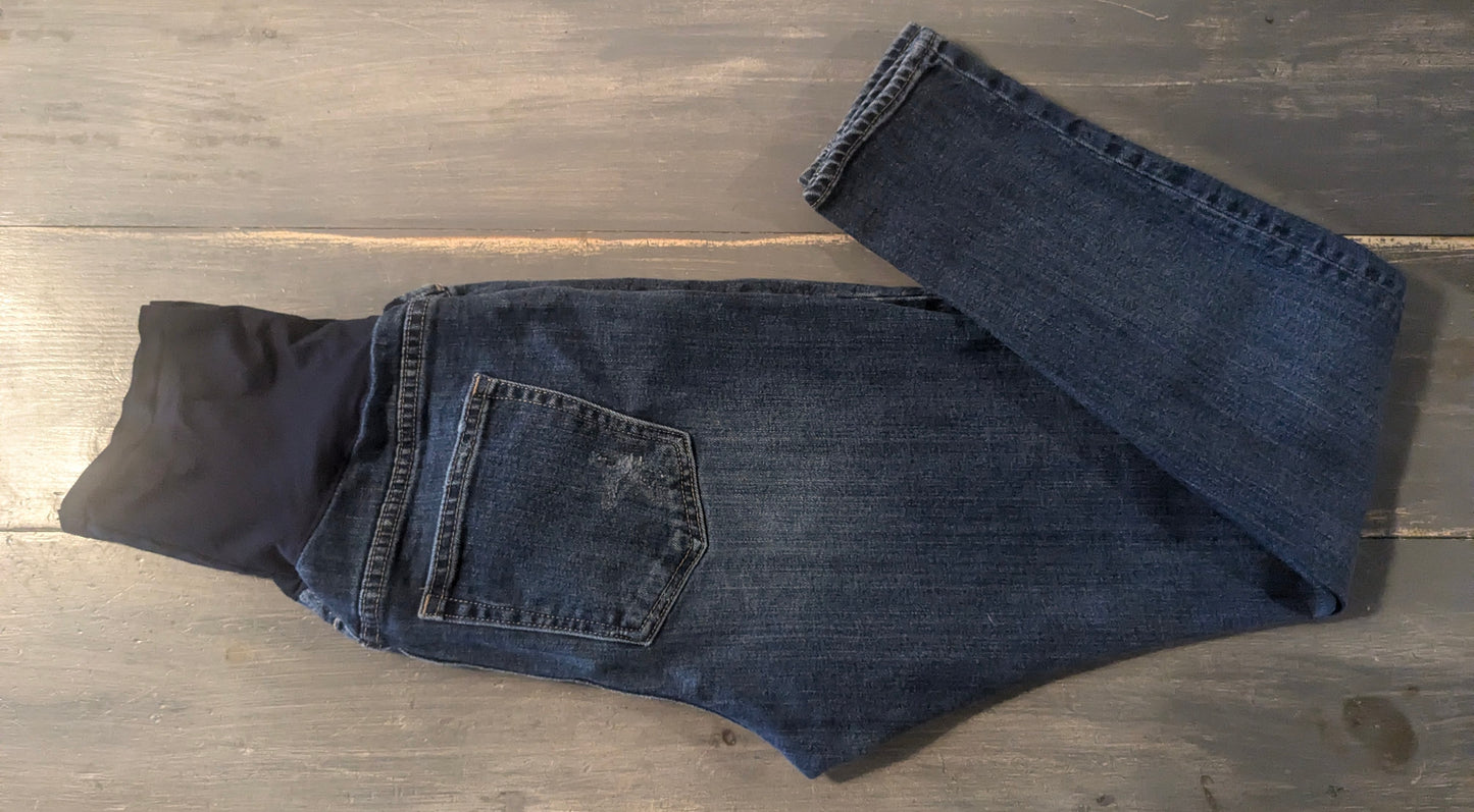 Full panel distressed 29" skinny jeans, Dark wash