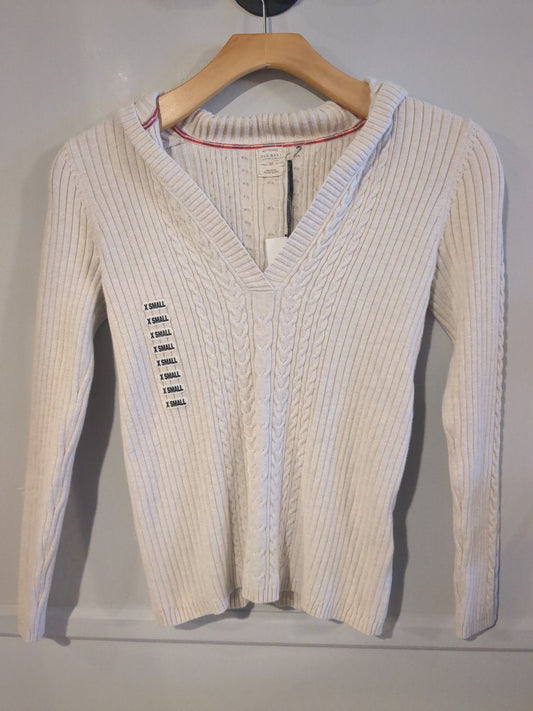 Cable knit LS hooded sweater, Antique white