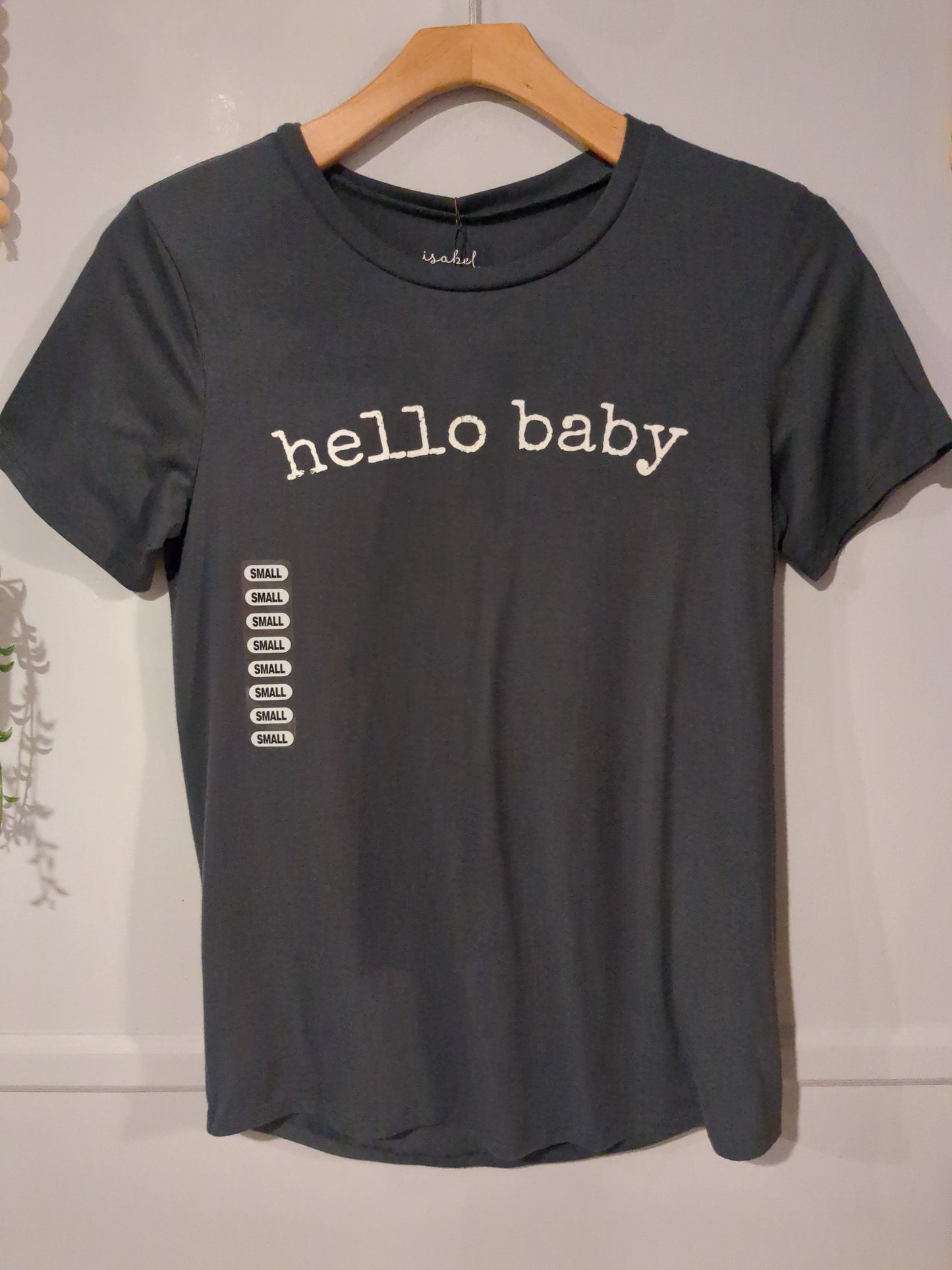 'hello baby' graphic SS tee, Dark Grey