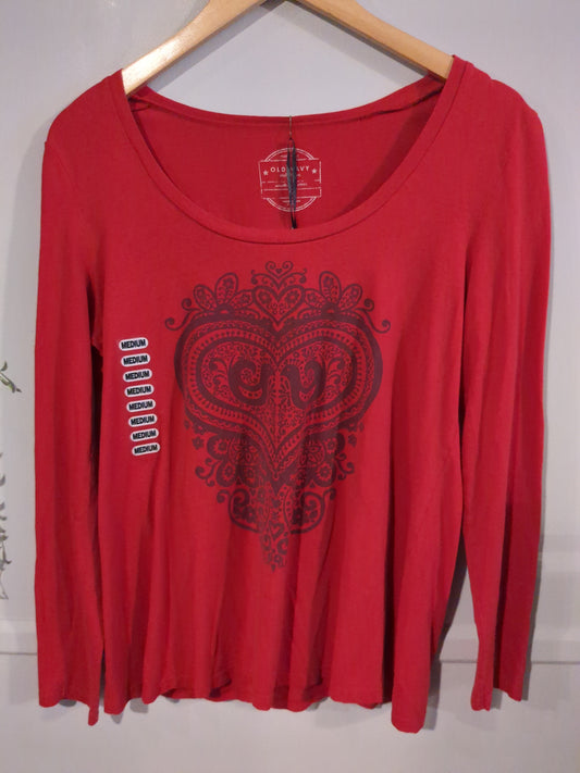 Relaxed fit scoop neck LS tee, Red