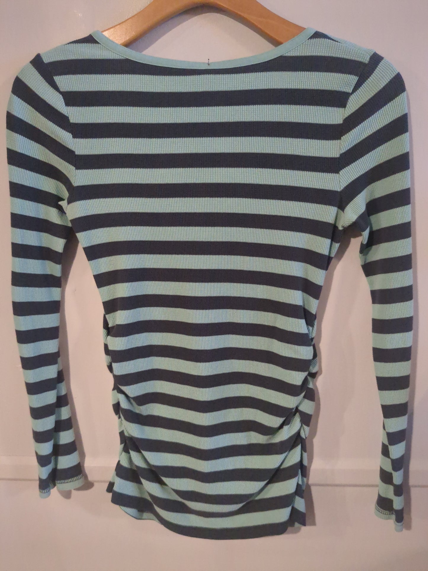 Quarter button fitted thermal LS top, Mint stripes