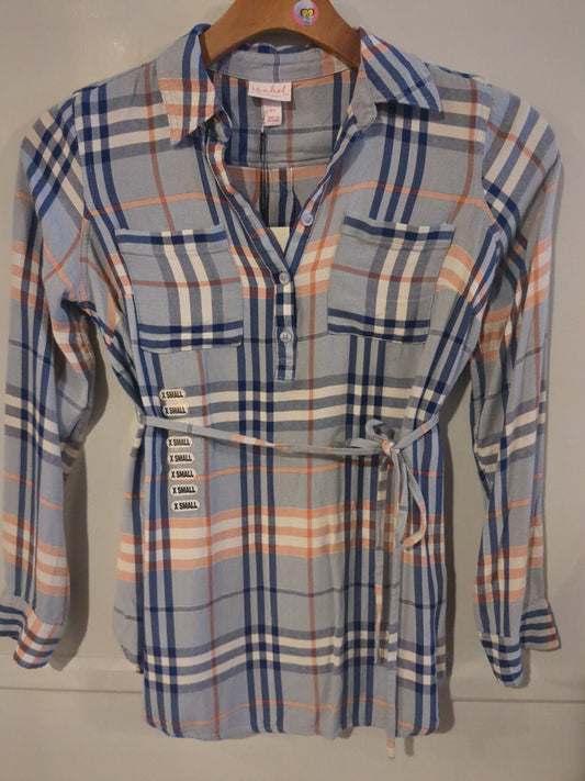 Quarter button down LS ultra soft top, Blue plaid -NF