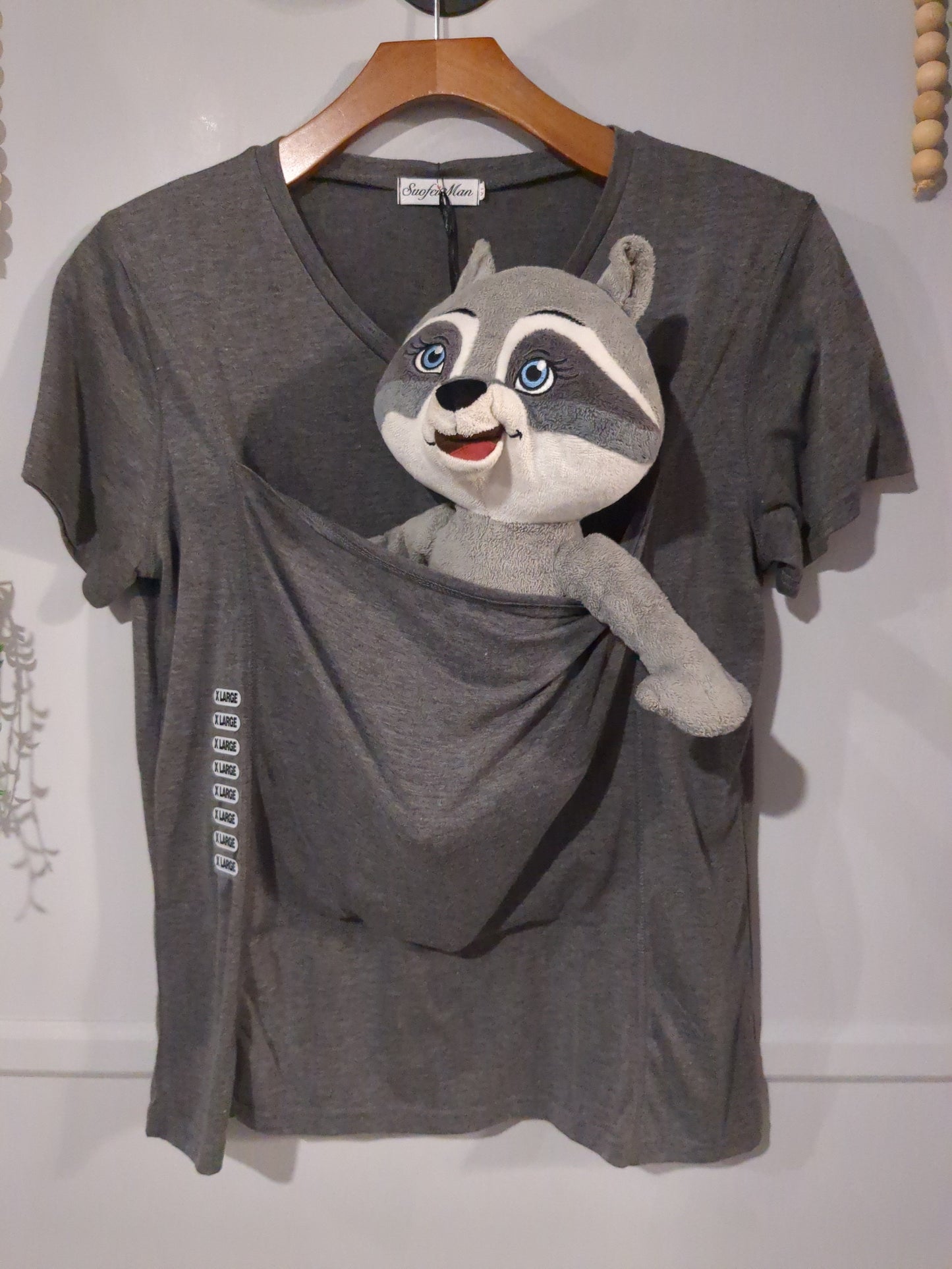 Babywearing kangaroo pouch v-neck SS tee, Grey