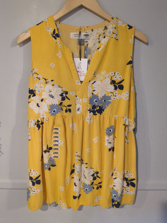 Flowy babydoll split neck tank, Yellow florals