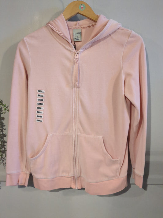 Faux velour pocket LS zip up hoodie, Pink -NF